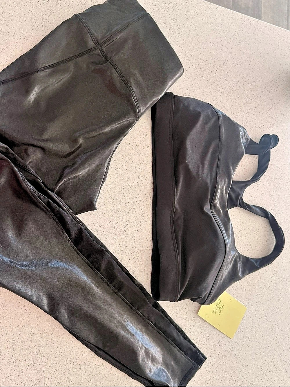 Fabletics limited Edition Faux Leather Leggings and matching sports bra set NWT